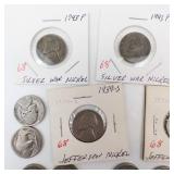 3) silver war nickels plus assortment of common Buffalo and  early Jefferson nickels