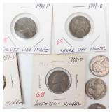 3) silver war nickels plus assortment of common Buffalo and  early Jefferson nickels