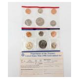 1996 11 coin Uncirculated set include the W mint mark 50th Anniversary Dime