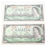 1967 Centennial of Canada Confederation notes: 1 each with and without serial number
