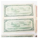 8) Canadian notes, series 1954: 4) 2 dollar bills, 4) 1 dollar bills