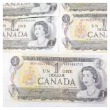 7) Canadian notes, series 1973: 1 dollar bills