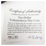 Commonwealth of the Bahama Islands 1975 10 dollar proof.  1.5 oz  total silver weight