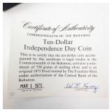 Commonwealth of the Bahama Islands 1975 10 dollar proof.  1.5 oz  total silver weight