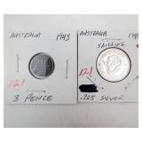 Australia silver: 1943-S 1 Shilling, 1943 3 pence