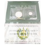 Republic of El Salvador 1971 silver proof set in original packaging: 1 Colone and 5 Colone .999