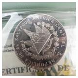 Republic of El Salvador 1971 silver proof set in original packaging: 1 Colone and 5 Colone .999