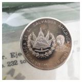 Republic of El Salvador 1971 silver proof set in original packaging: 1 Colone and 5 Colone .999