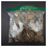 1) 5 pound bag of mixed date wheat back cents