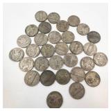 1 bag of 31 loose silver war nickels mixed dates, approx. 1 3/4 oz silver content