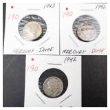 1942, 1942, 1943 Mercury dime