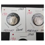 1942, 1942, 1943 Mercury dime