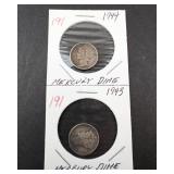 1943, 1944 Mercury dime