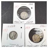 1944 P-D-S Mercury dimes