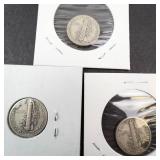 1944 P-D-S Mercury dimes