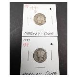 1941 P and S Mercury dimes