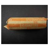 1 roll of 40 silver mostly Washington quarters a few worn Standing liberty. Approx. 7 1/4 oz