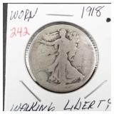 1918 Walking Liberty half dollar worn