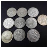 10) 40% silver Kennedy half dollars, Approx. 1.48 oz