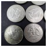 10) 40% silver Kennedy half dollars, Approx. 1.48 oz