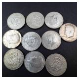 10) 40% silver Kennedy half dollars, Approx. 1.48 oz