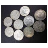 10) 40% silver Kennedy half dollars, Approx. 1.48 oz