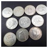 10) 40% silver Kennedy half dollars, Approx. 1.48 oz