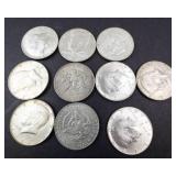 10) 40% silver Kennedy half dollars, Approx. 1.48 oz