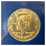 20th Anniversary JFK half dollar tribute 14KT gold miniature, .0049 oz of .999 gold
