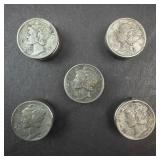 5 decorative Mercury dime replica button covers