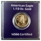 American Eagle 1/10oz Fine Gold 5 Dollars - MS66 Certified -1999-