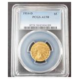 1914-D PCGS AU58 $5 Sealed Indian Head Gold Coin
