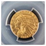 1914-D PCGS AU58 $5 Sealed Indian Head Gold Coin