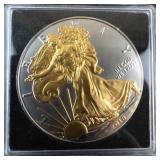 2018 American Silver Eagle -24k Gold Gilded Highlight in Case