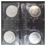 4 Uncirculated 1990 Canadian Silver Dollars