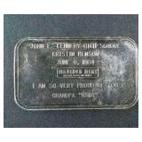 1984 Madison Mint Graduation .999 Fine Silver 1 Oz -"John J Kennedy High School Kristin Benson June 6 1984"