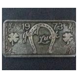 1973 Great Lakes Mint 1 Troy Oz .999 Fine Silver Bar "1973 Good Luck"