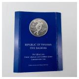 Republic of Panama 1970 sterling silver proof 5 Balboas.  1.06 oz total silver weight