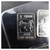 (5) 1 Grams .999 Fine Silver Art Bars -Horse, Panda, Lion, Rat, Dinosaur-