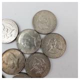 10) 40% silver Kennedy half dollars, Approx. 1.48 oz
