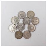 10) 40% silver Kennedy half dollars, Approx. 1.48 oz