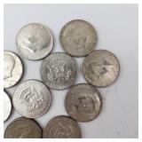 10) 40% silver Kennedy half dollars, Approx. 1.48 oz
