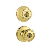 (5) Kwikset Tylo Polished Brass Entry Door Knob and Double Cylinder Deadbolt Combo Pack with Microban Antimicrobial Technology
