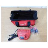 (2) Milwaukee - M12 2.0 ah 1.5 ah Batteries w/ Carrying Bag and Charger