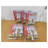 (5) Kwikset Tylo Polished Brass Entry Door Knob and Double Cylinder Deadbolt Combo Pack with Microban Antimicrobial Technology