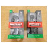 (2) Kwikset Pismo Round Matte Black Hall/Closet Door Knob Featuring Microban Antimicrobial Technology