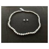 MCYS Gray Cultured Freshwater Pearl (6mm) Necklace and Matching Stud (7-1/2mm) Earrings Set in Sterling Silver