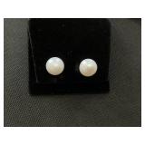 MCYS 14K Yellow Gold 9mm White Button Freshwater Cultured Pearl Stud Earrings