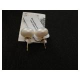 MCYS 14K Yellow Gold 9mm White Button Freshwater Cultured Pearl Stud Earrings