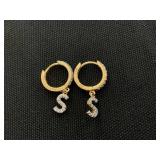 GIANI BERNINI Cubic Zirconia "S" Initial Dangle Hoop Earrings 18k Gold Over Sterling Sliver